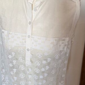 CAbi Cream Lace Button-Up Top Swim Cover Up